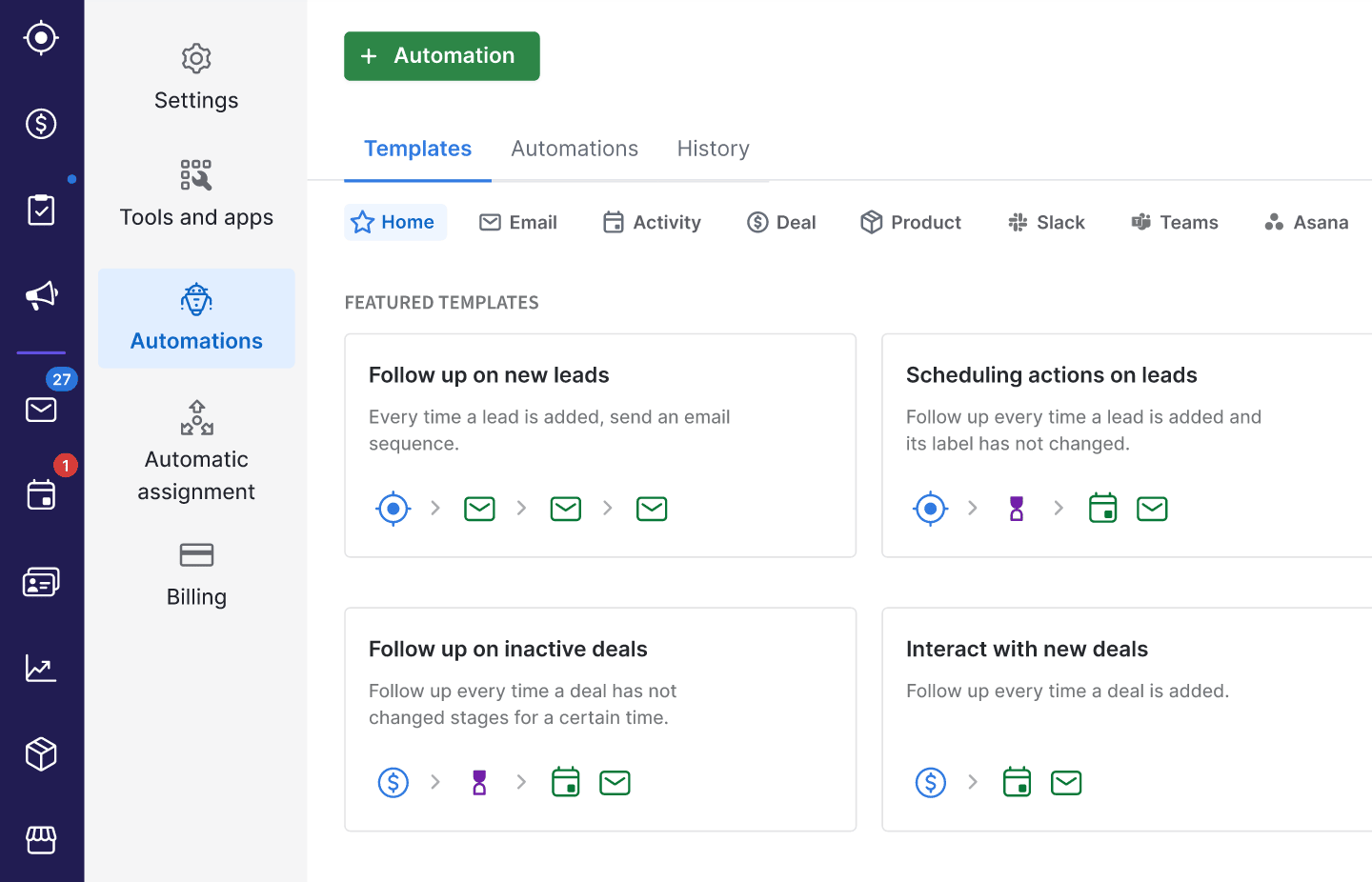 CRM social media management Pipedrive workflow automation