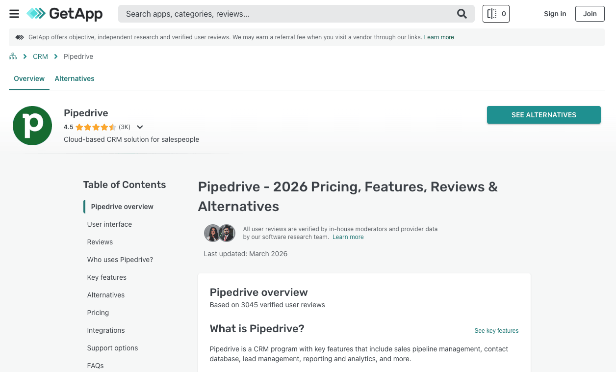 CRM software reviews GetApp Pipedrive
