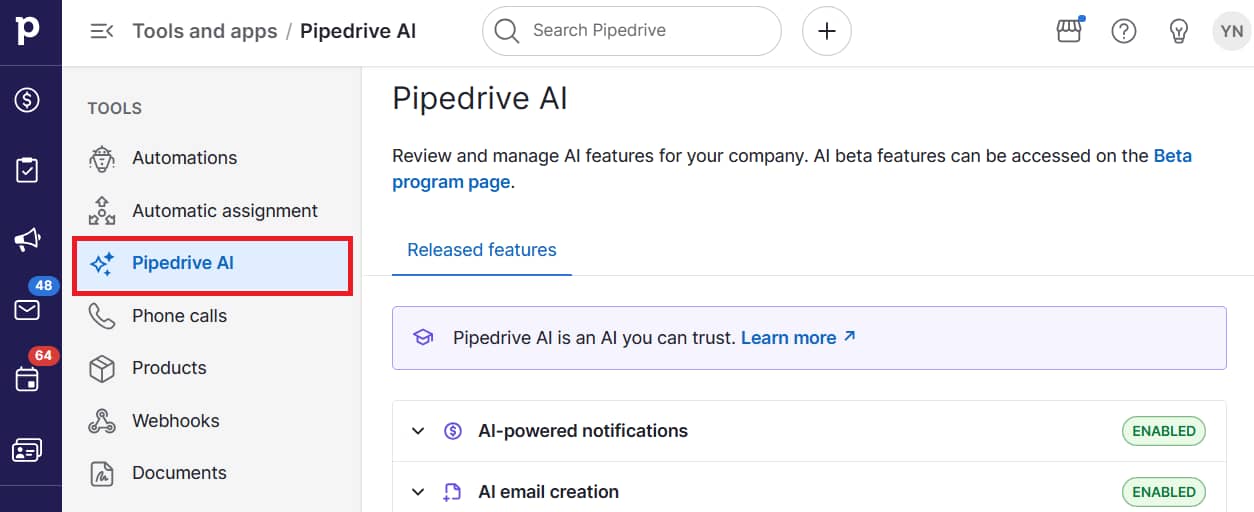 CRM specialist Pipedrive AI