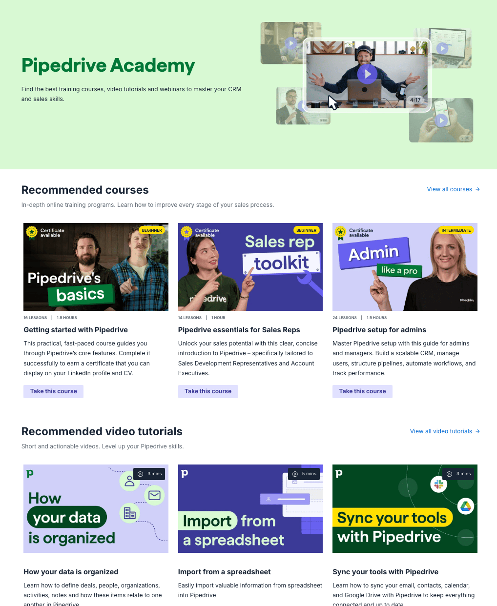 CRM training Pipedrive Academy courses