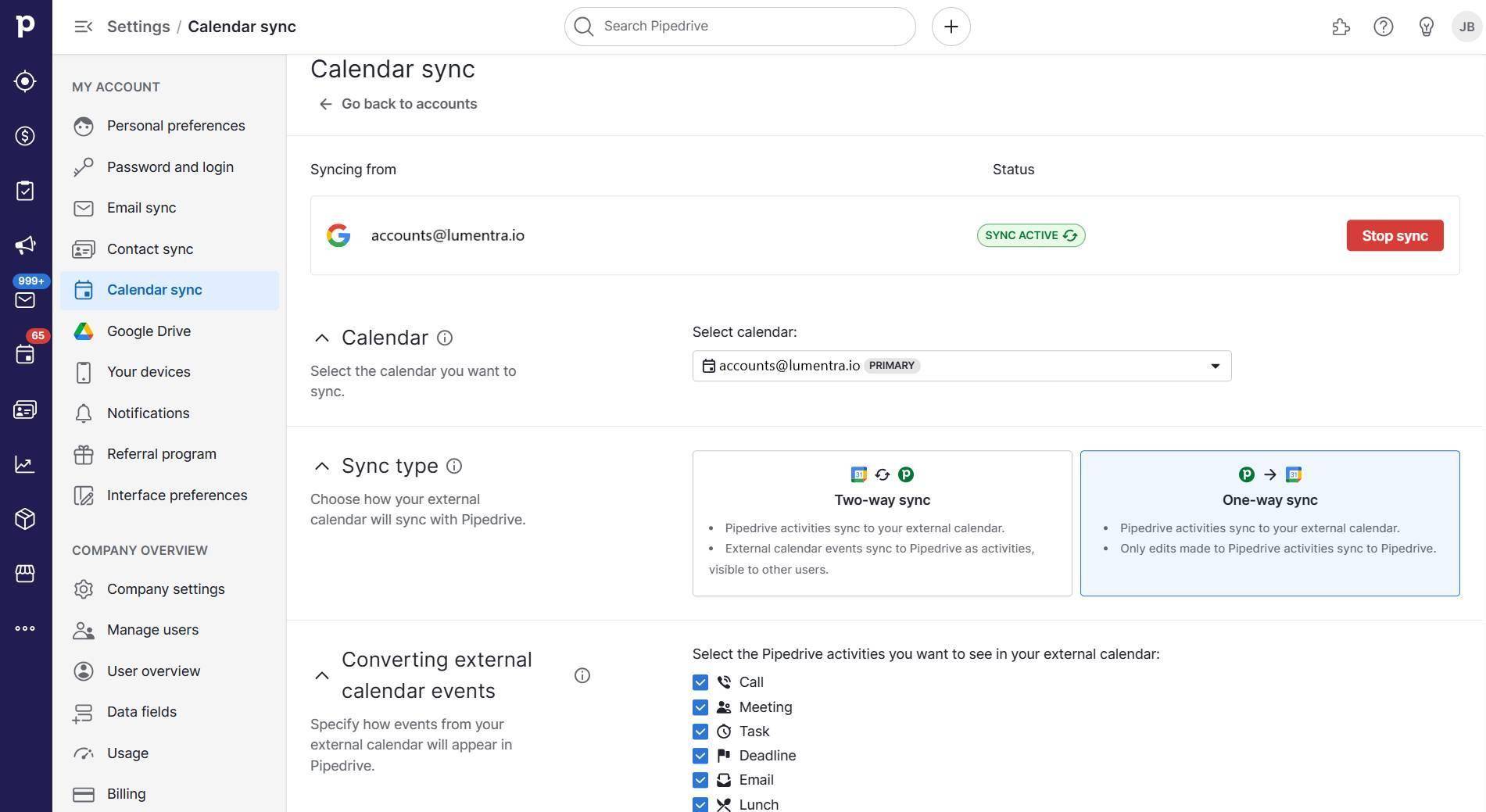 Calendar sync