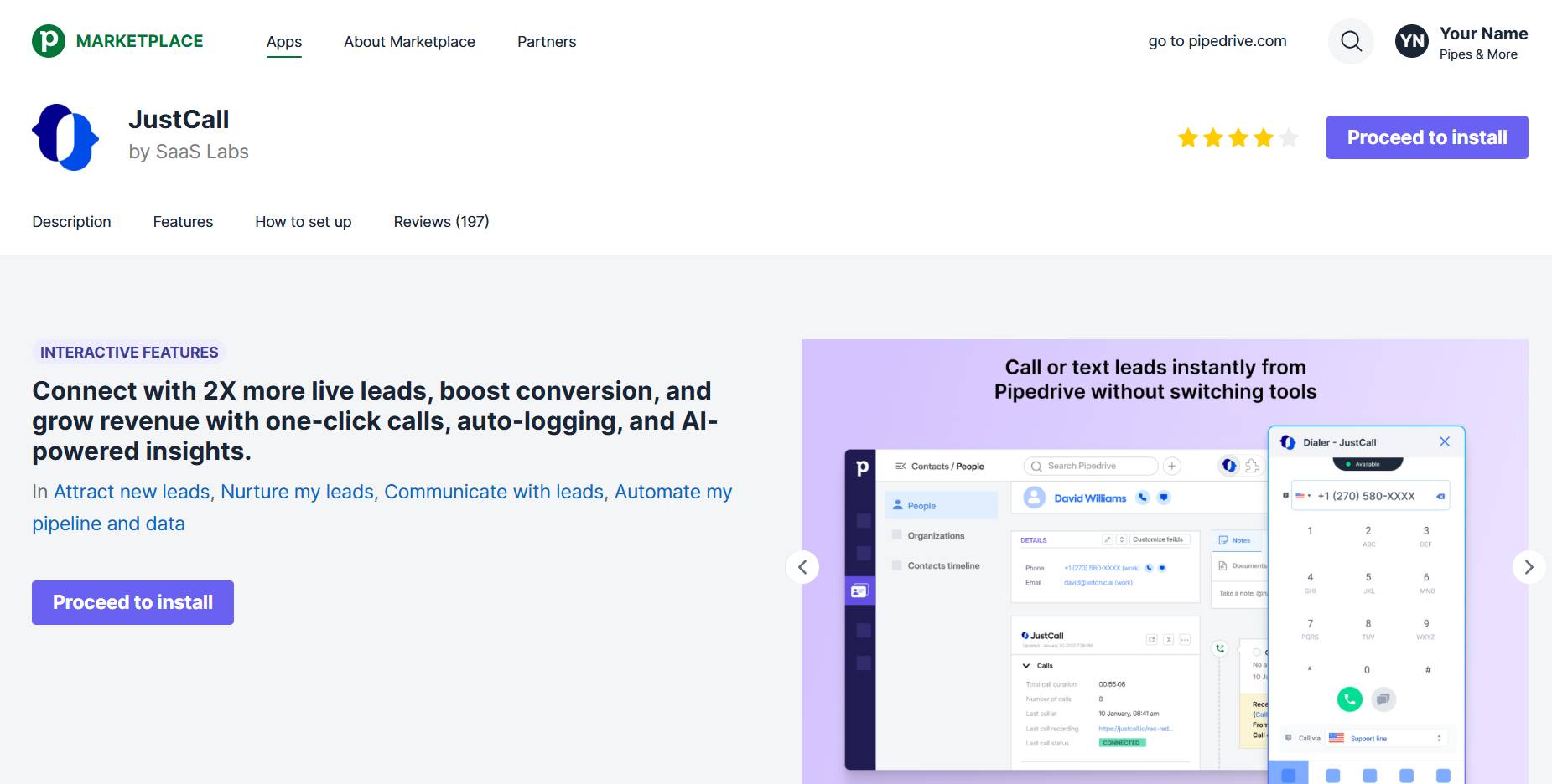 Call management software Pipedrive JustCall integration