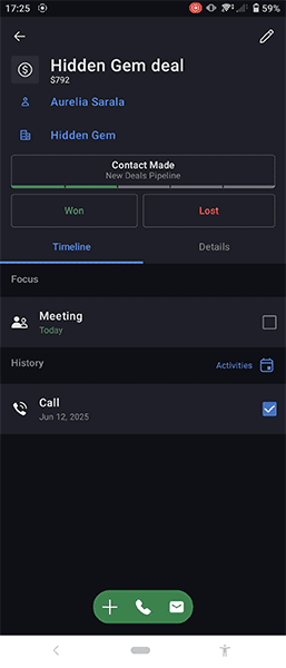 Call management software Pipedrive mobile app call
