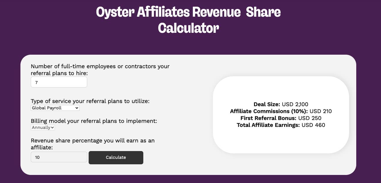 Channel partner strategy Oyster revenue calculator