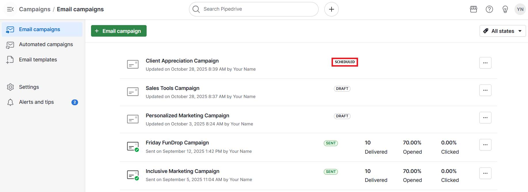 Client Appreciation Day Pipedrive email personalization