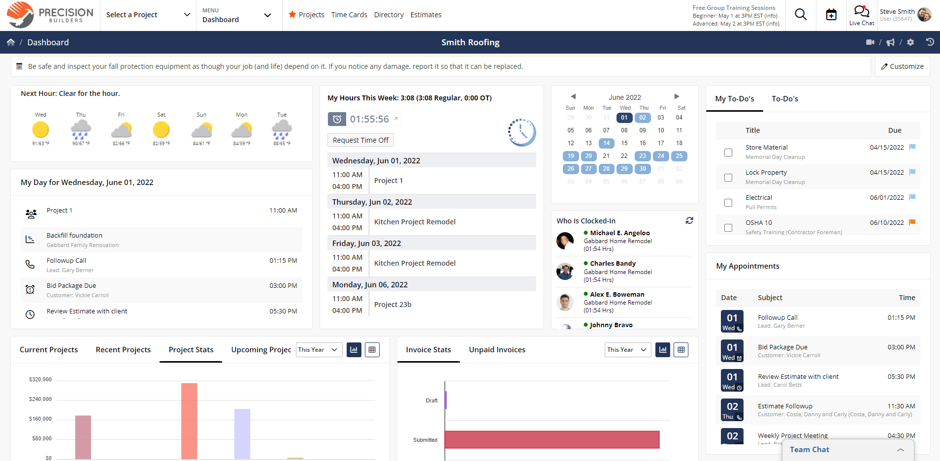 Construction project management software Contractor Foreman dashboard