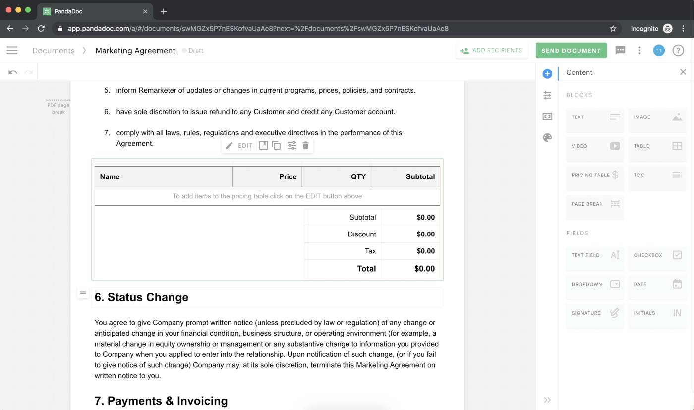 Contract management software Pandadoc