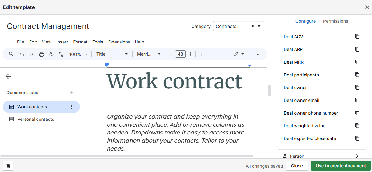 Contract management software Pipedrive Smart Docs