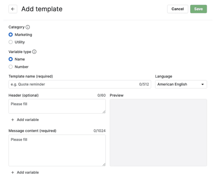 Creating a WhatsApp message template