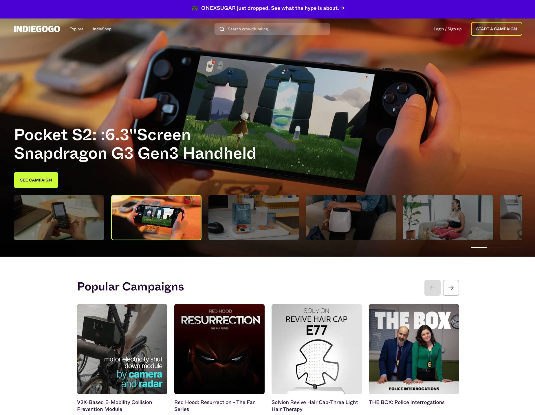 Crowdfunding for small business Indiegogo homepage