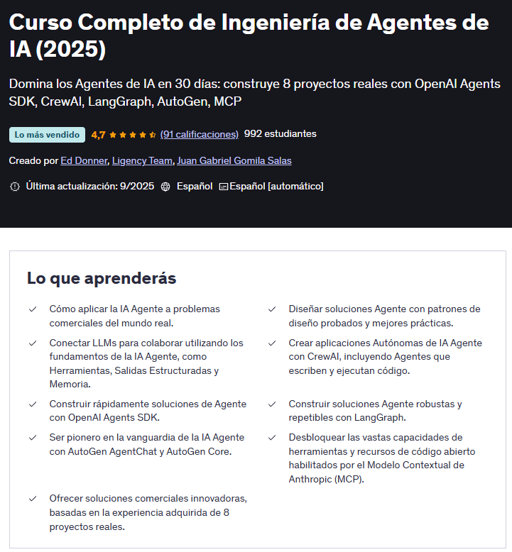 IA para emprendedores Curso Completo de Ingeniería de Agentes de IA (2025)