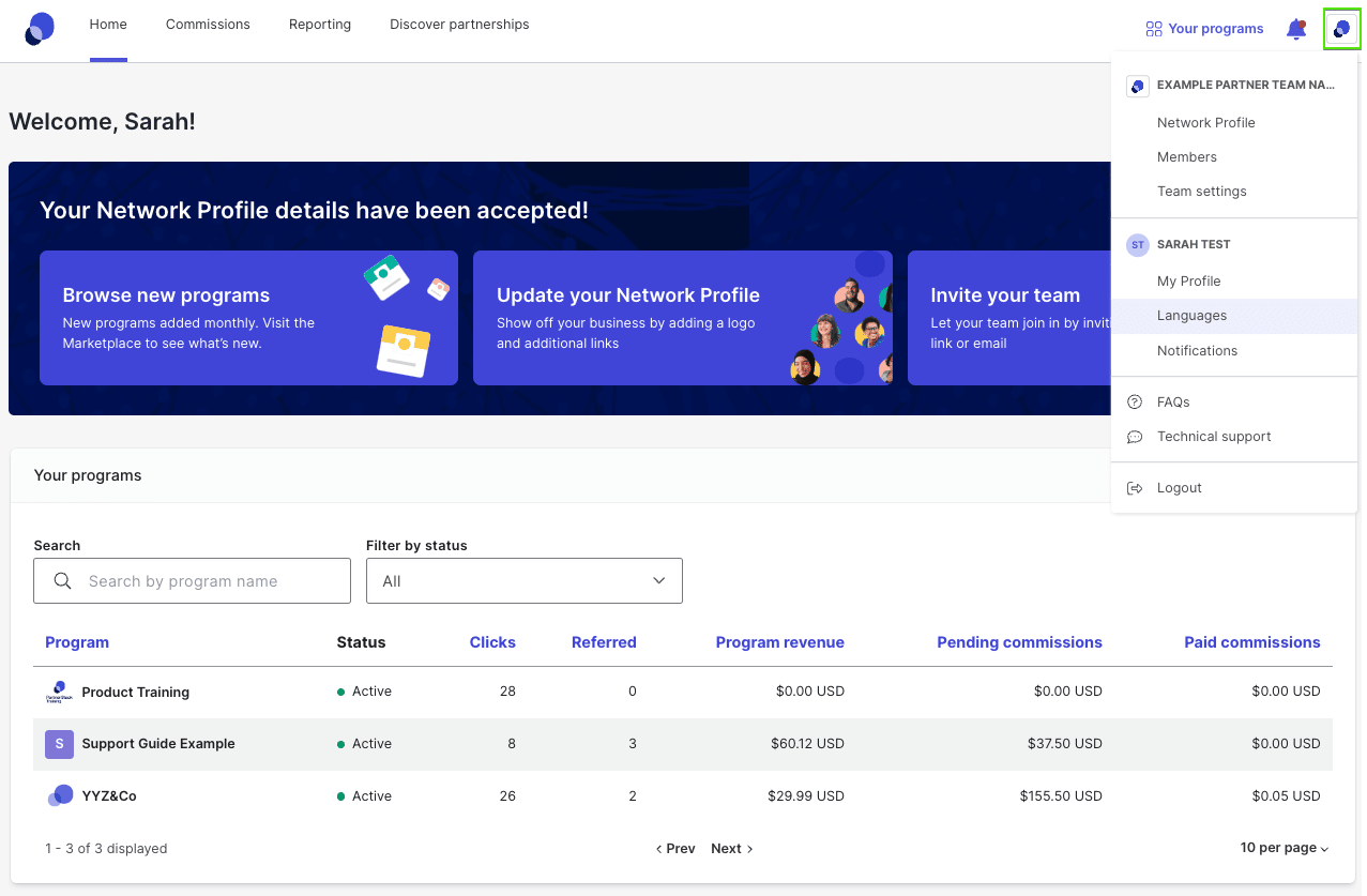 Customer acquisition solutions PartnerStack dashboard