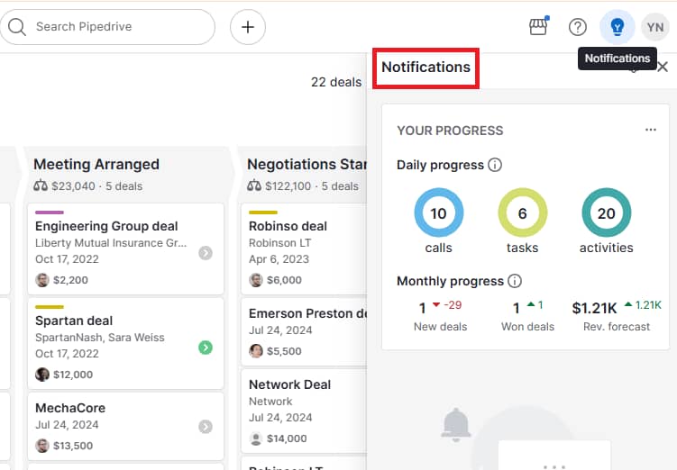 Customer acquisition solutions Pipedrive Notifications