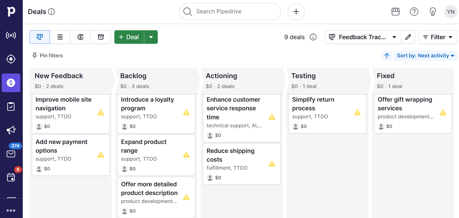 Customer advocacy Pipedrive feedback tracker