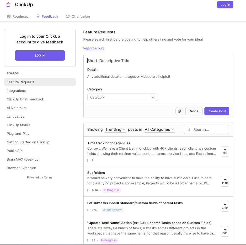 Customer appreciation ClickUp roadmap