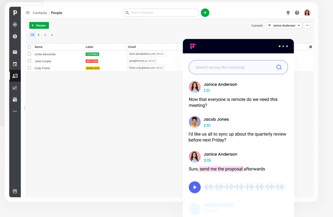 Customer intimacy Pipedrive Fireflies.ai integration