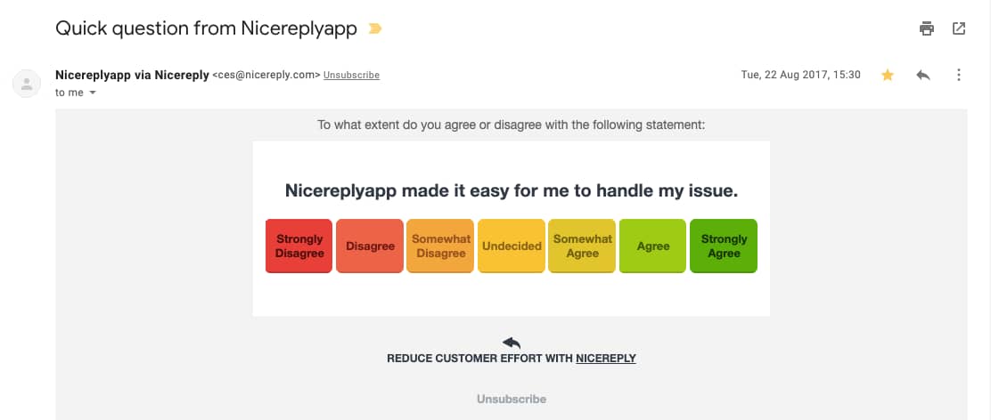 Customer is always right Nicereply CSAT email