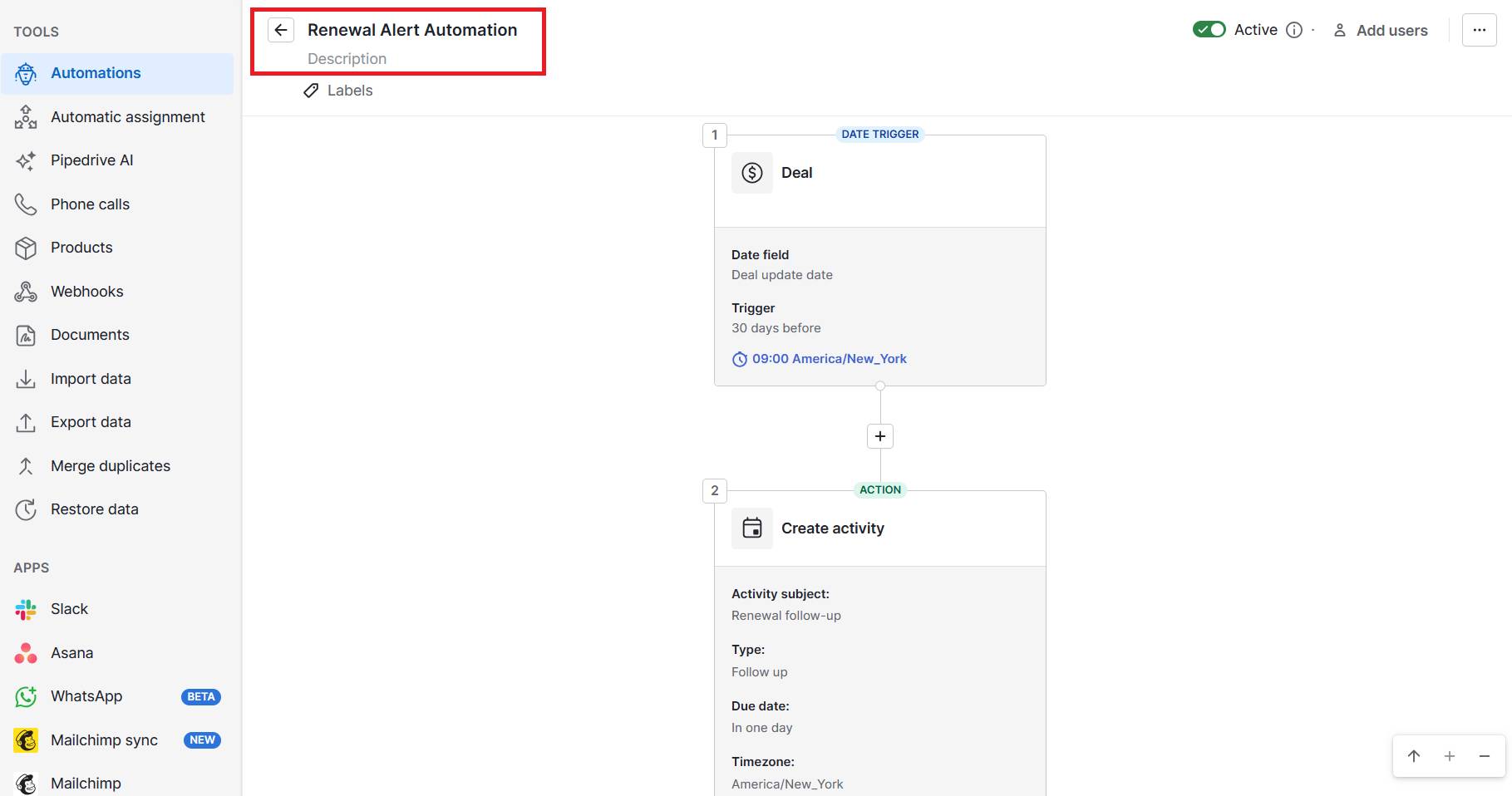 Customer lifecycle management Pipedrive workflow automation