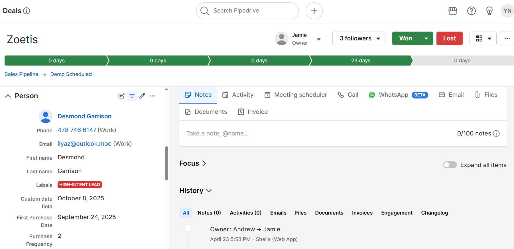 Customer retention Pipedrive deal history & communication records
