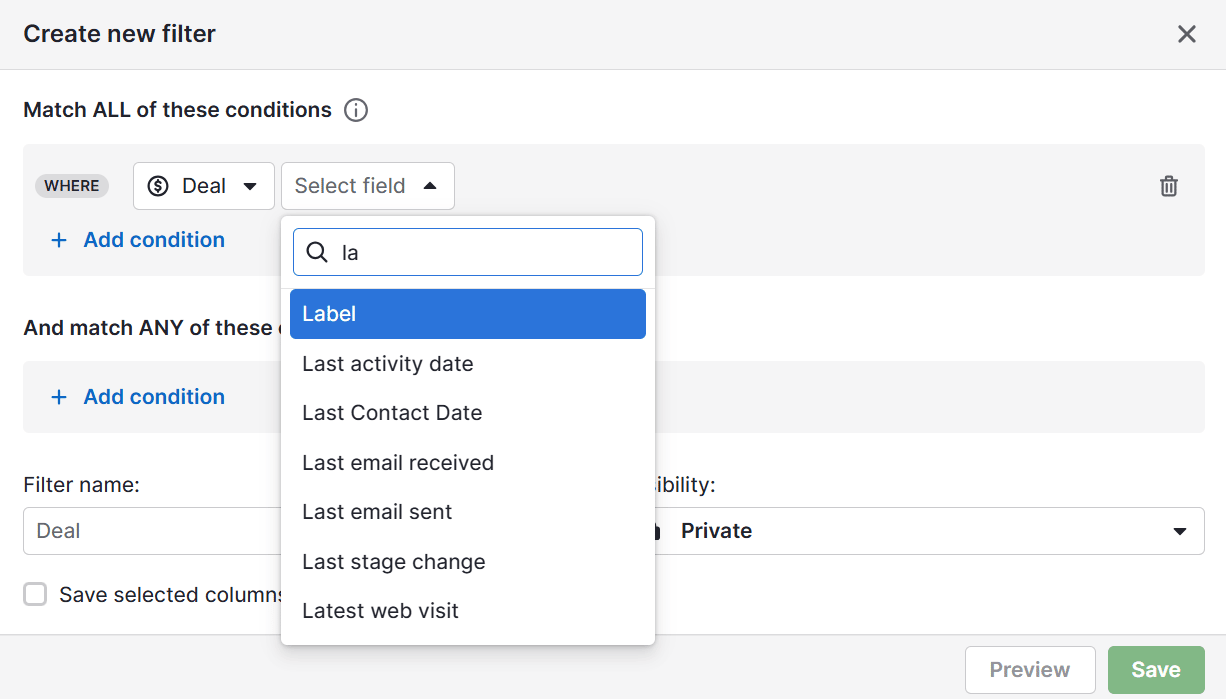 Customer retention Pipedrive pipeline filter by deals