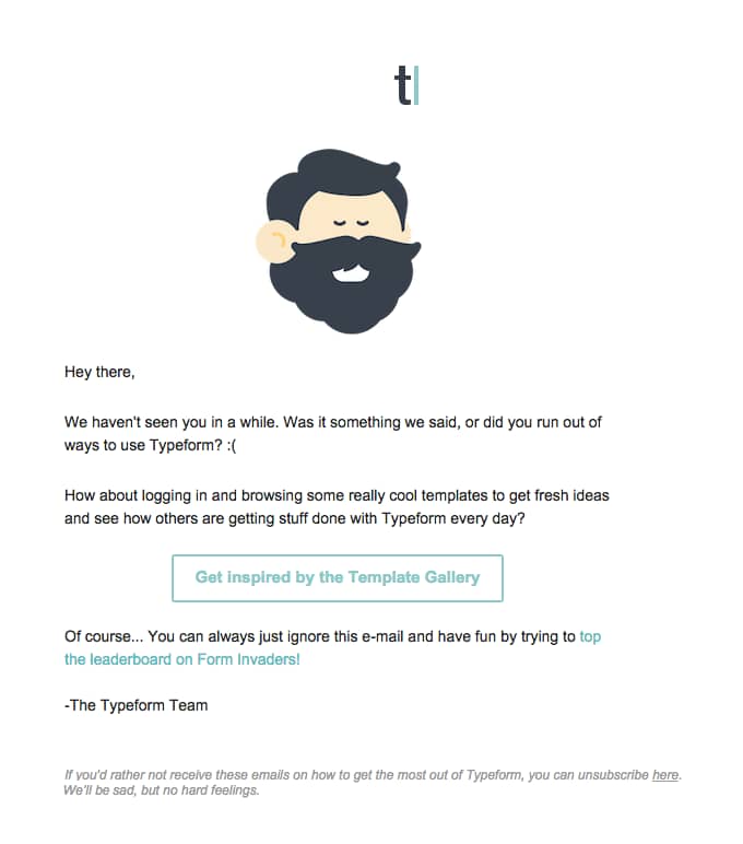 Customer retention marketing Typeform email