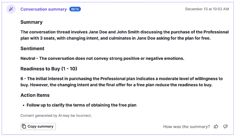 Customer satisfaction Pipedrive AI email summarizer