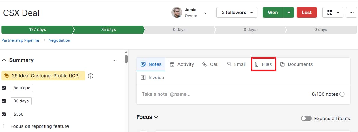 Customer stories Pipedrive attach files to deal or contact