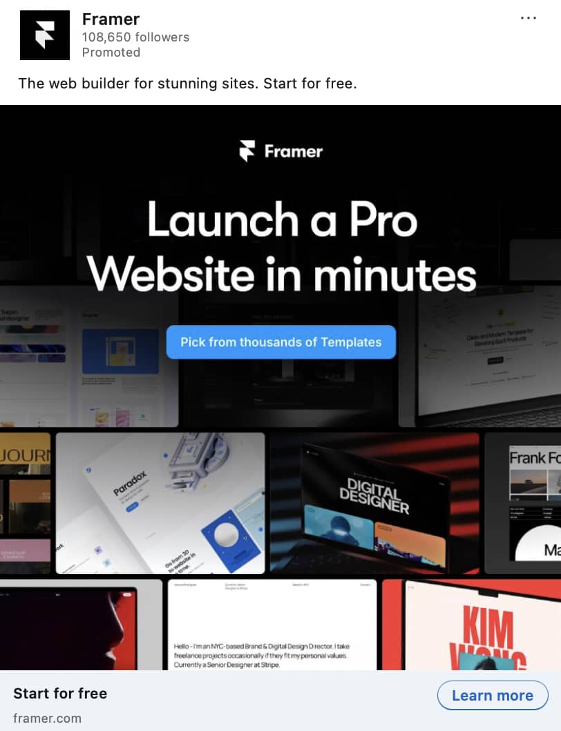  Customer touchpoints Framer LinkedIn ad