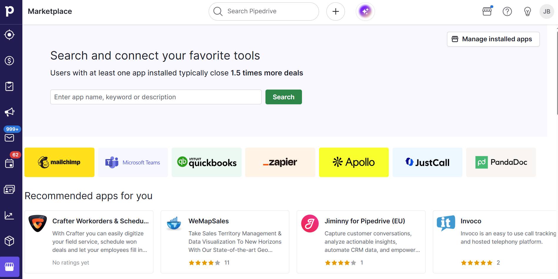 Digital sales Pipedrive app marketplace
