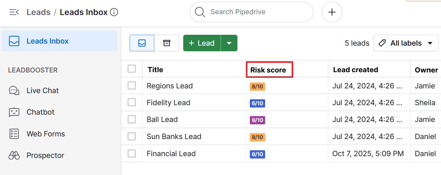 Dunning management system Pipedrive risk score