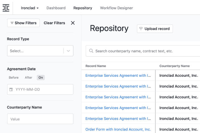 Dunning management system archive of contracts
