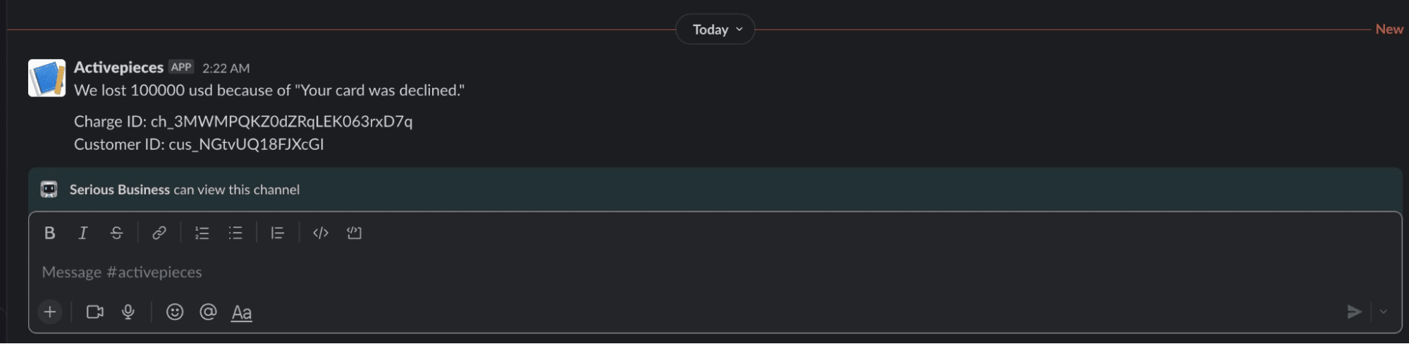 Dunning management system failed payment Slack notification