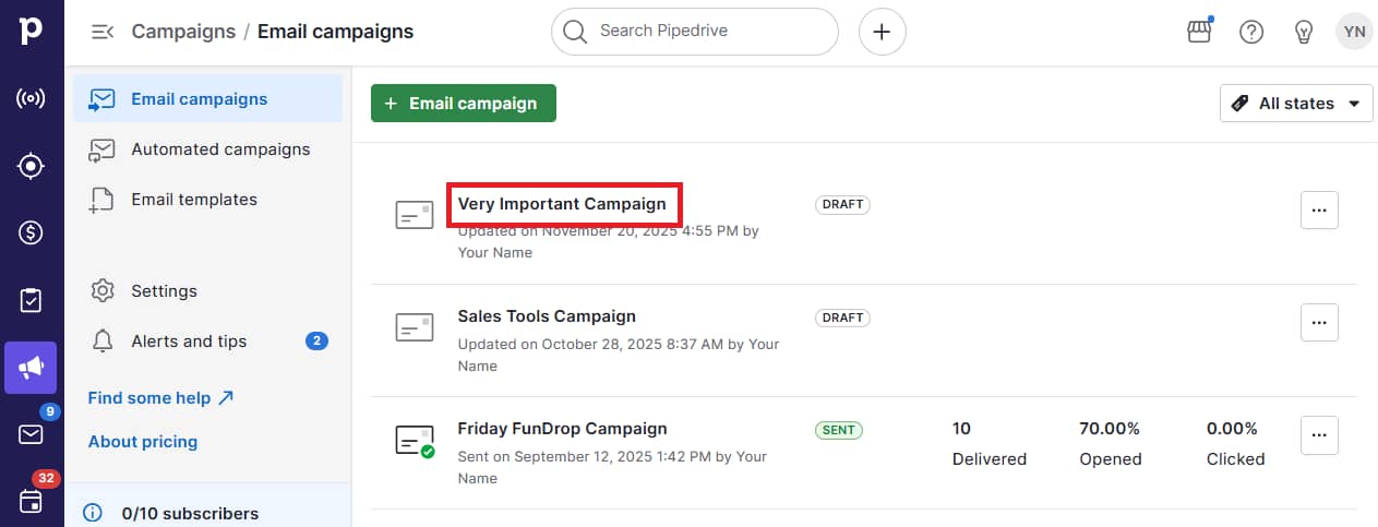 Ecommerce CRM Pipedrive campaigns