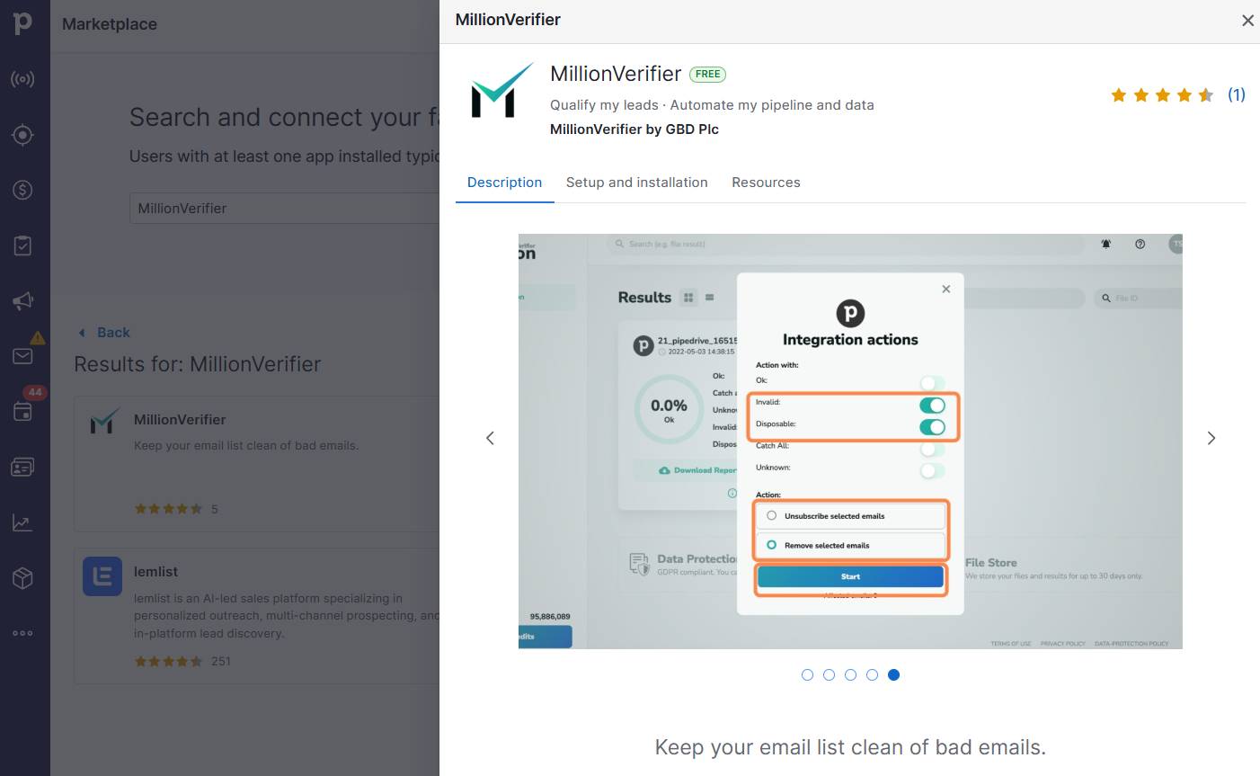 Email Bounce Checker Pipedrive MillionVerifier integration