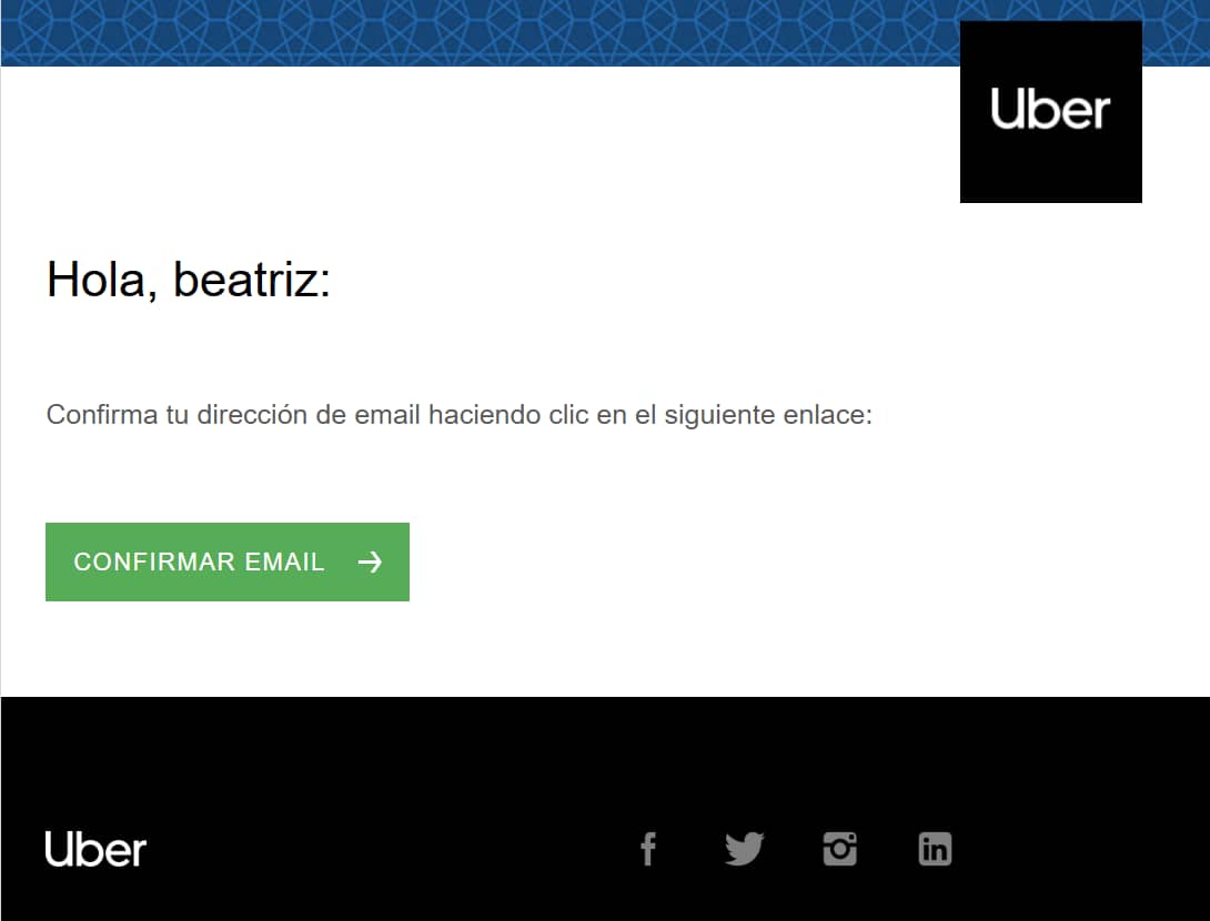 Email de confirmacion Uber