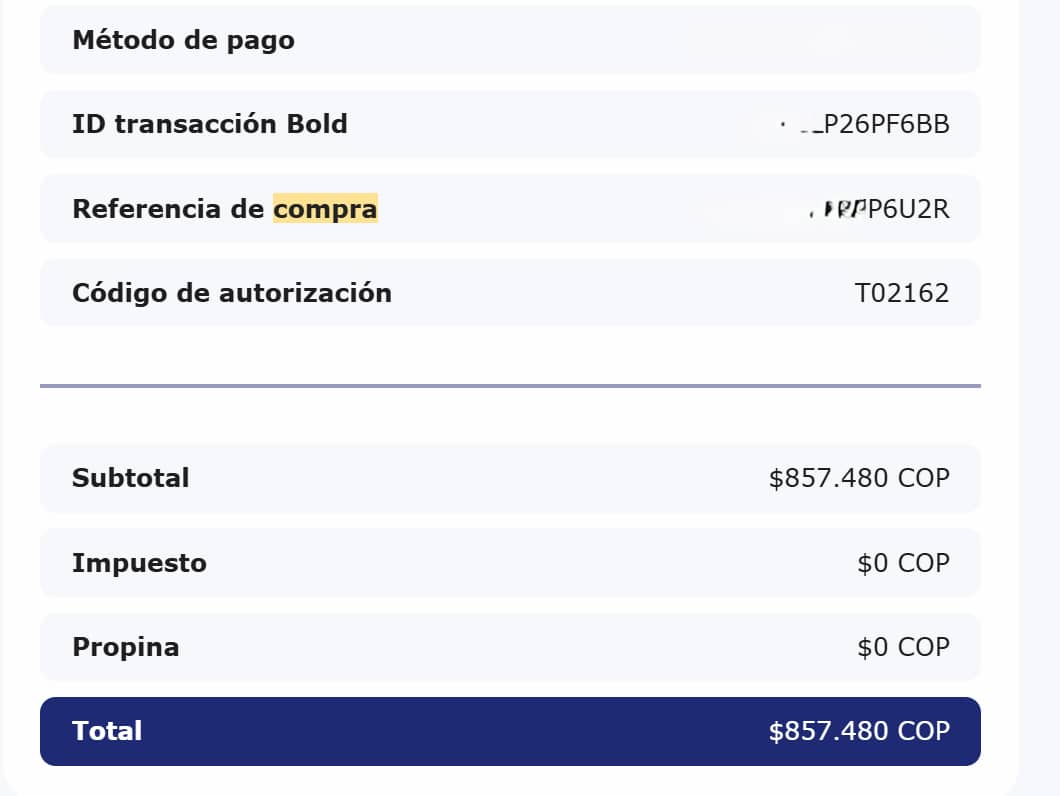 Email de confirmacion bold