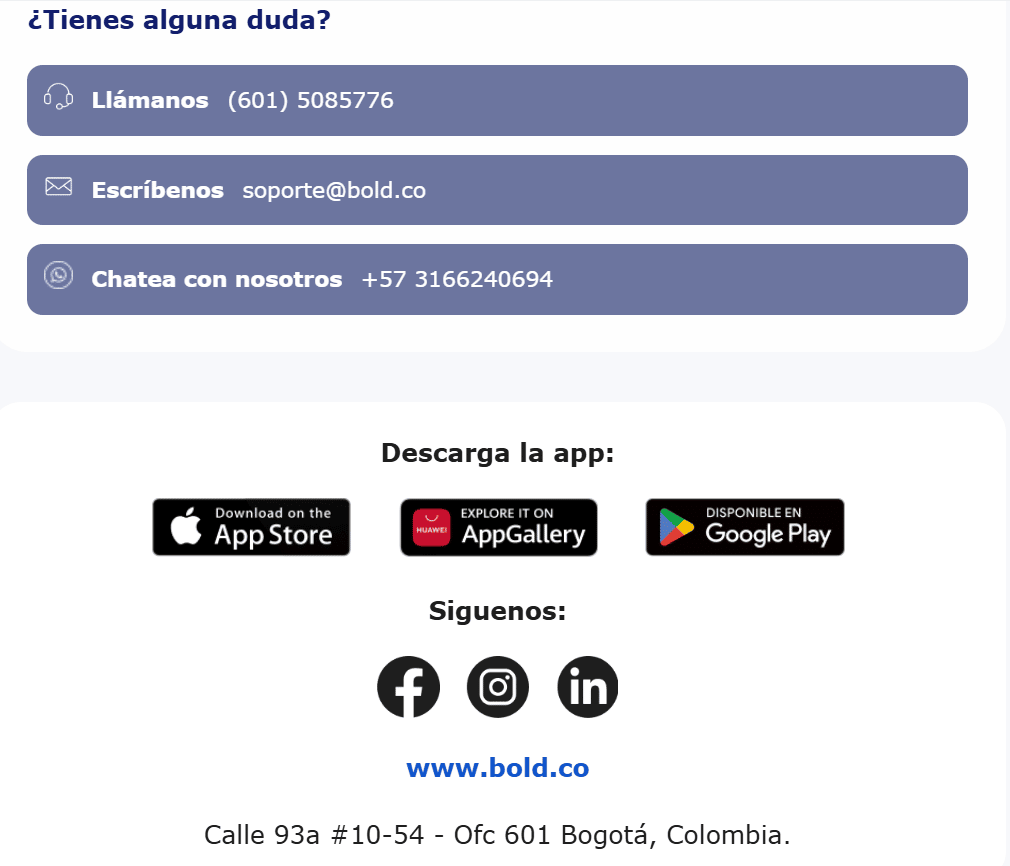 Email de confirmacion bold