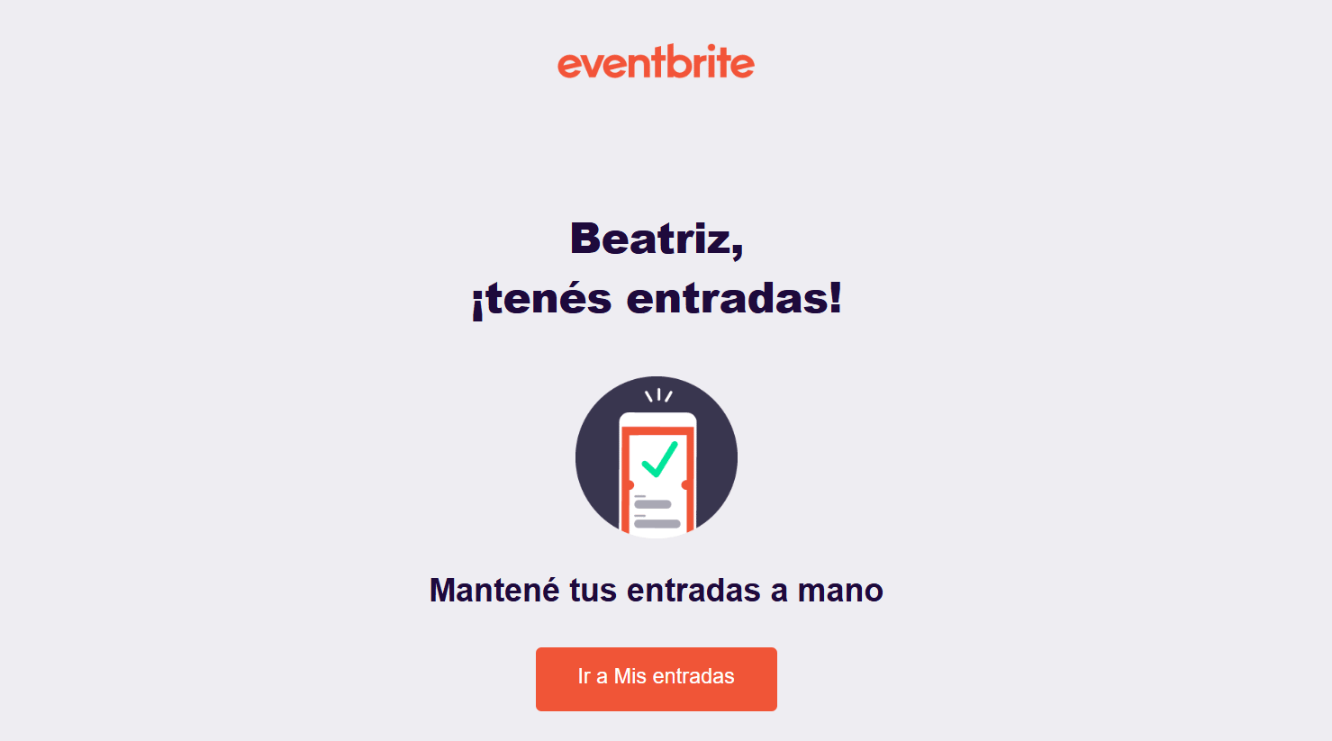 Email de confirmacion Eventbrite