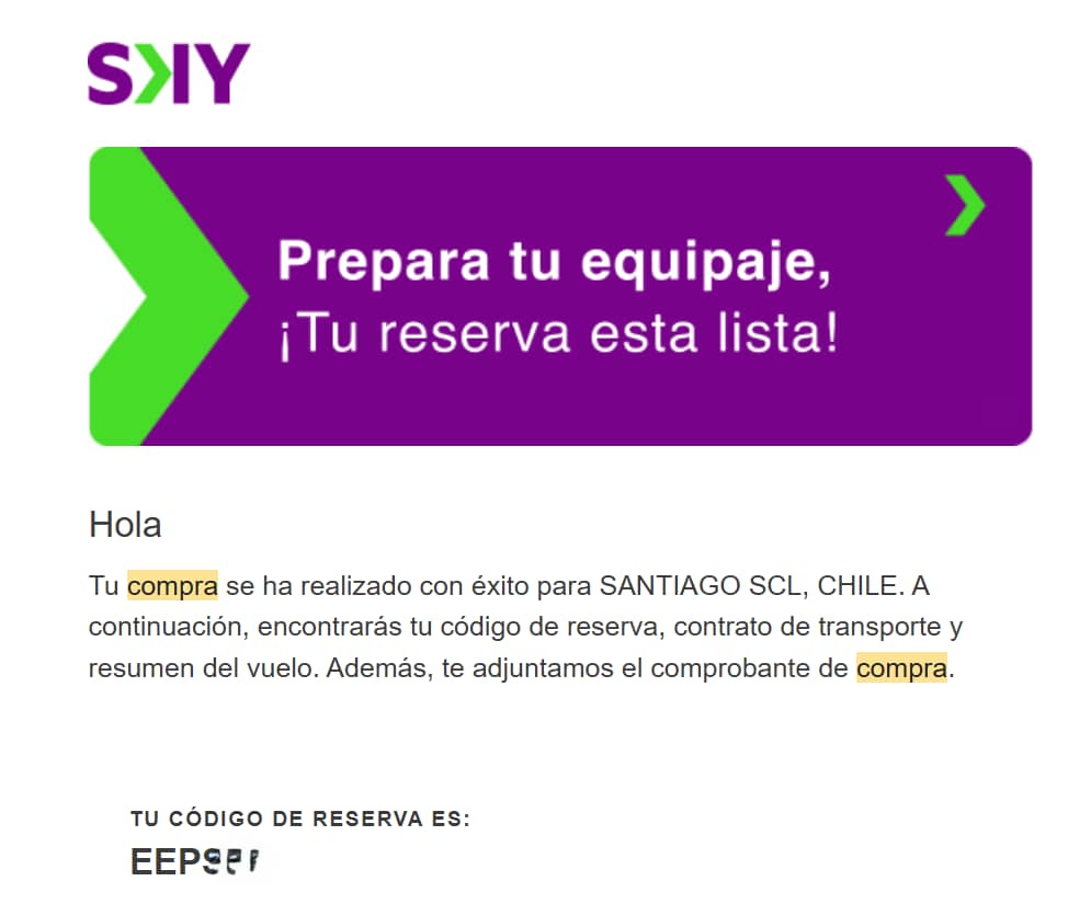 Email de confirmacion sky