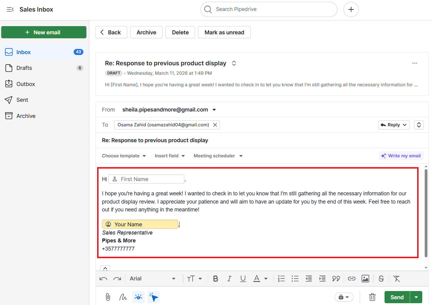 Email marketing software Pipedrive targeted email