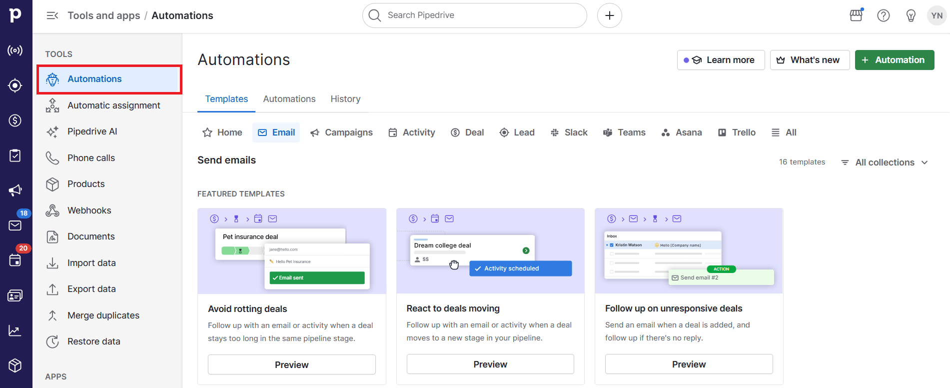 Energy CRM Pipedrive automation templates