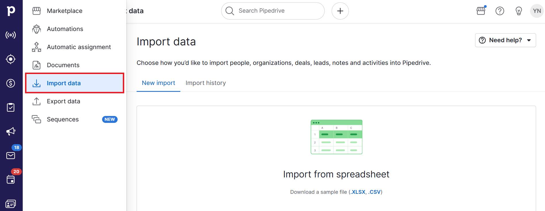 Energy CRM data import in Pipedrive