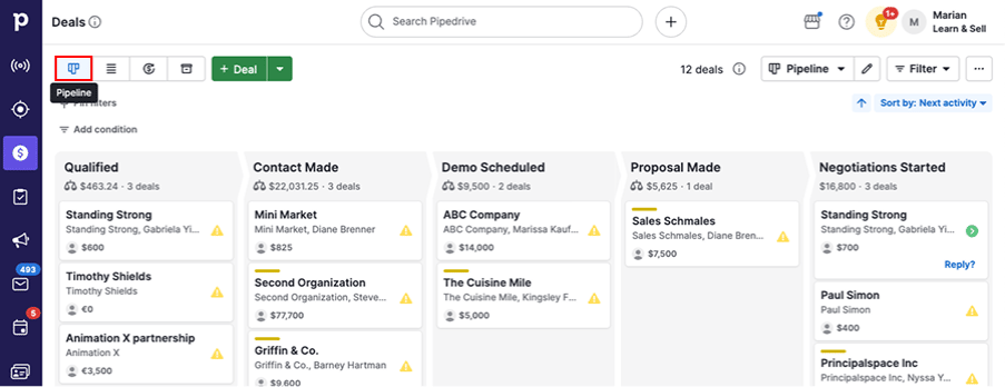 Etapas de un embudo de ventas en Pipedrive