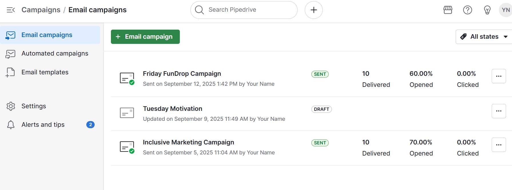 Event marketing Pipedrive create email campaign