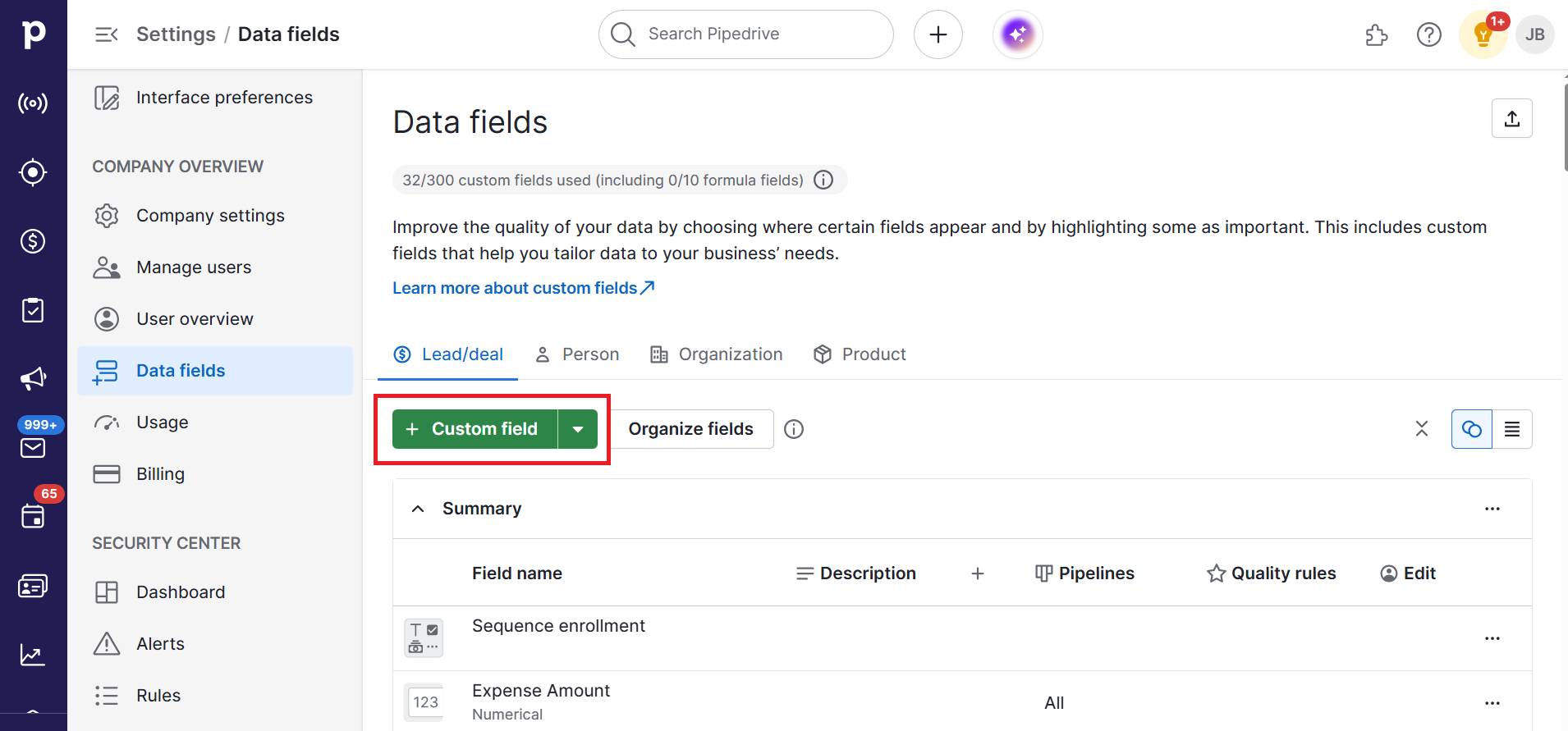Experiential marketing Pipedrive custom fields