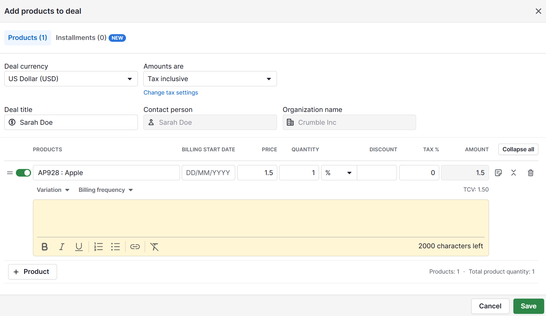 FOMO marketing Pipedrive Products feature