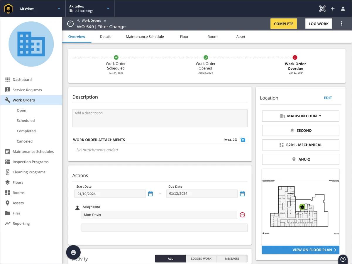 Facility management software AkitaBox interface
