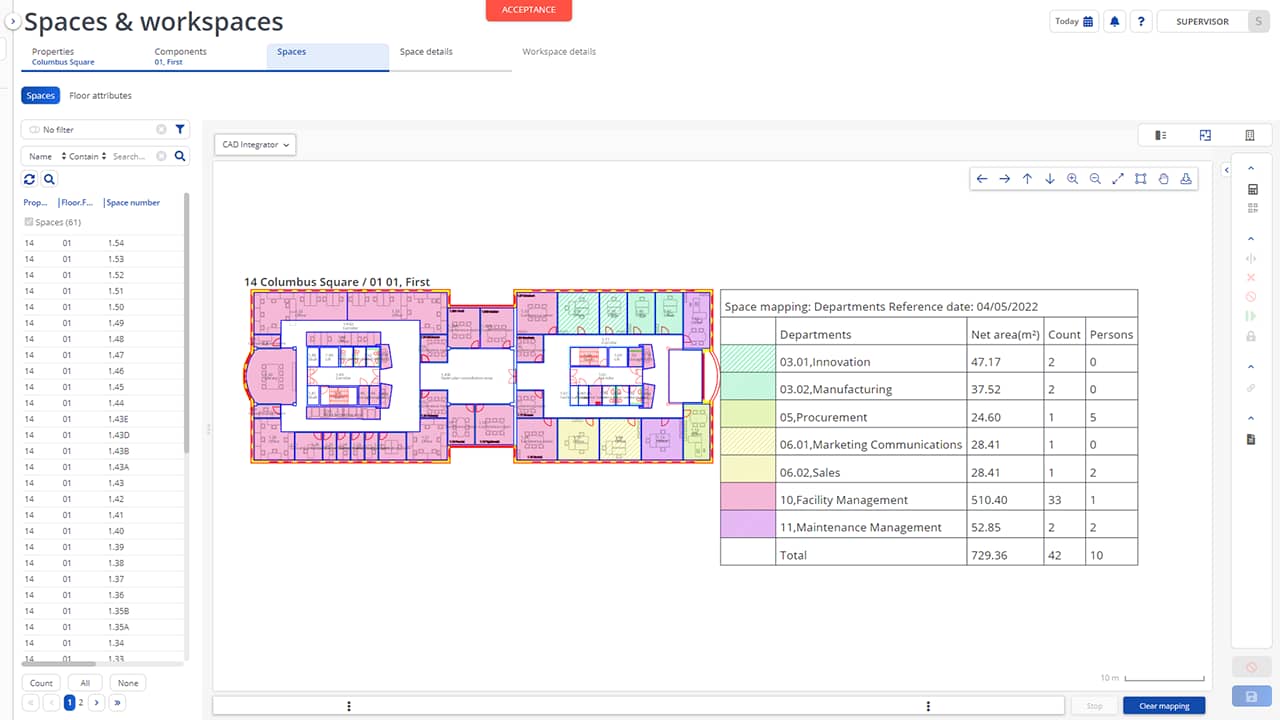 Facility management software Planon interface