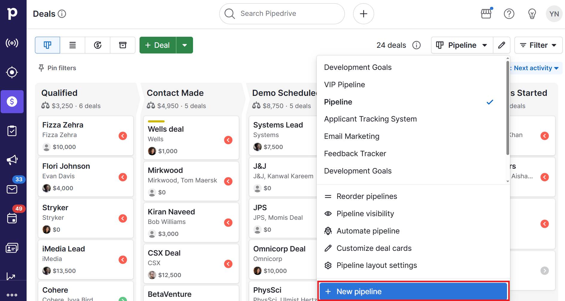 Financial services CRM Pipedrive pipeline management
