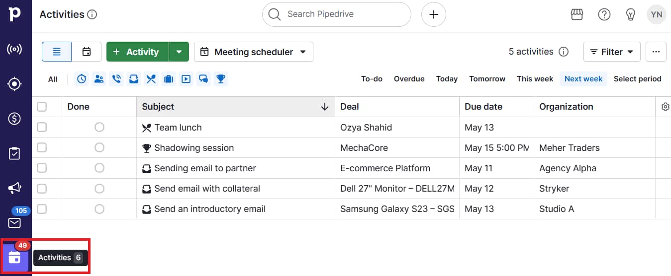 Founder-led sales Pipedrive activities